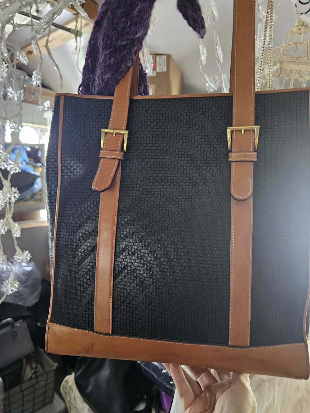 Bally Black Tote with Brown Leather Trim - Vintage Messenger Tote - Picture 4 of 16